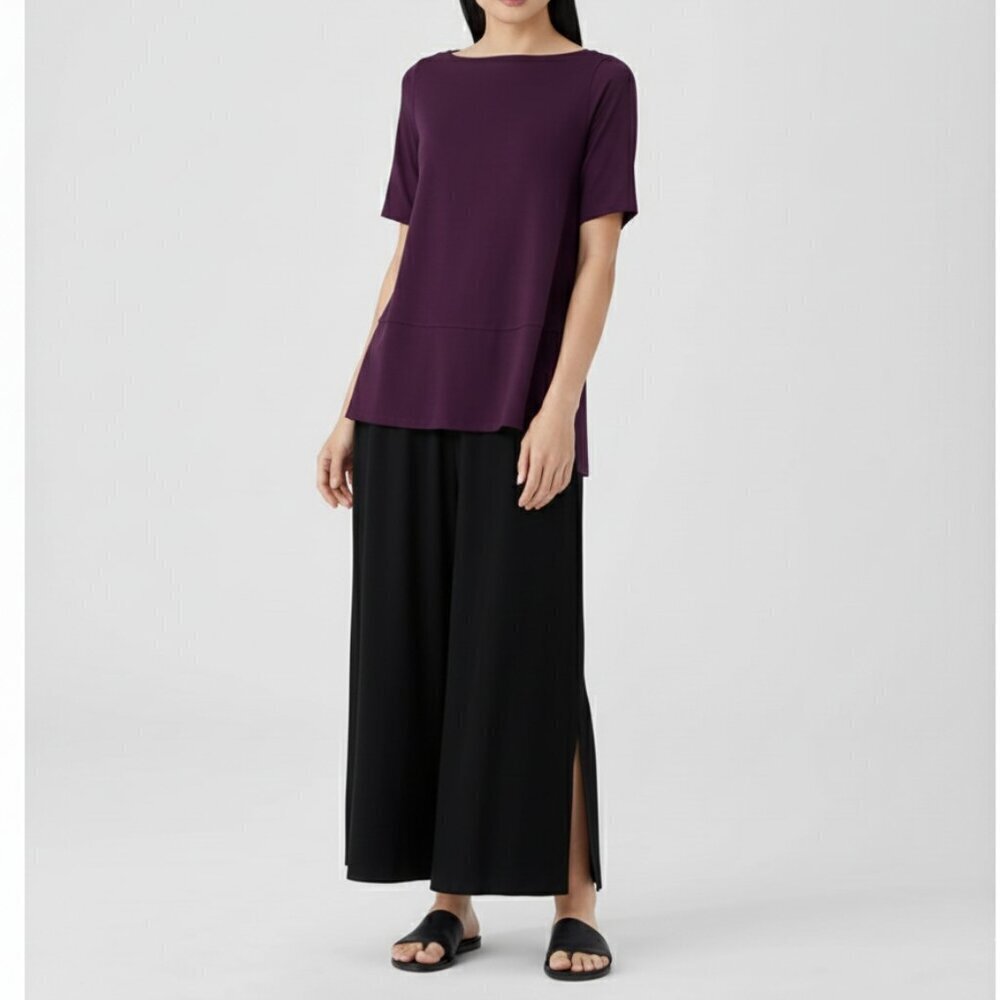 Eileen Fisher Fine Jersey Boat Neck Top Blackberry Purple XS NWT